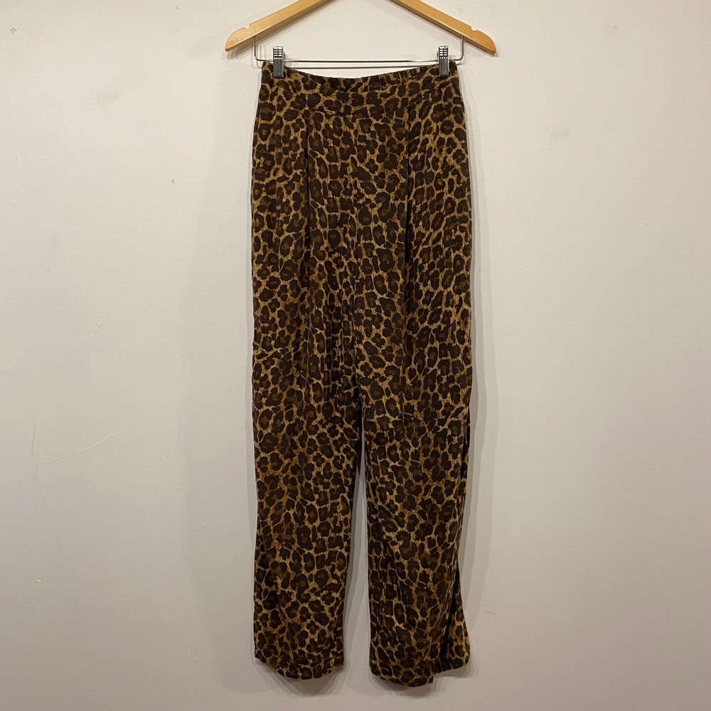 ASOS Animal Leopard Print High Waisted Pleated Straight Leg Pants Brown US 4